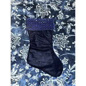 Vintage Rauch Industries Navy Beaded Velvet Christmas Stocking